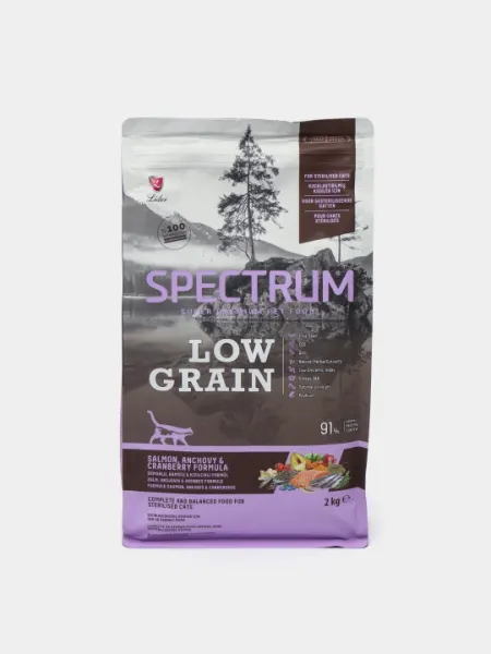 Низкозерновой корм для стерилизованных кошек, с лососем и анчоусами, Spectrum Low Grain, 2 кг
