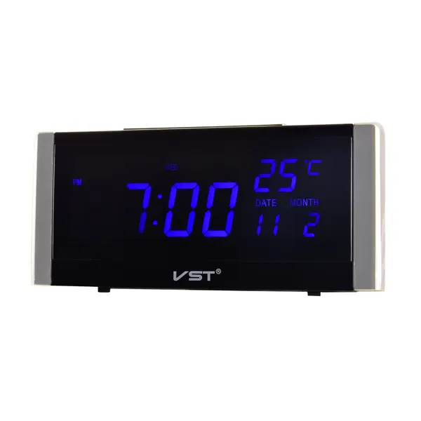 Сетевой будильник Vst731W-5 часы 220В син. цифры+USB кабель (без адаптера)