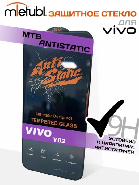 Защитное стекло Anti-Static MTB для Vivo Y02 с рамкой MIETUBL