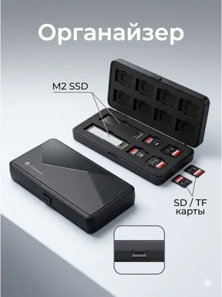 Органайзер для карт памяти и SSD накопителей, кейс для хране