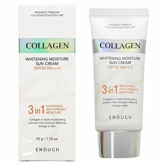 Крем Enough Collagen 3 in 1 SPF50 PA+++, Солнцезащитный осветляющий с морским коллагеном, 50 мл