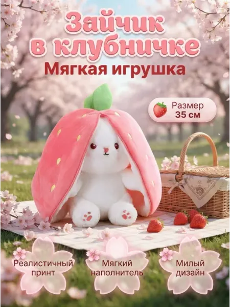 Мягкая игрушка кролик клубника 35 см гигант TAIS