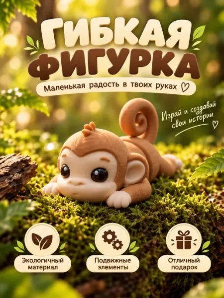 Гибкая 3D-фигурка обезьянки — подвижная игрушка антистресс