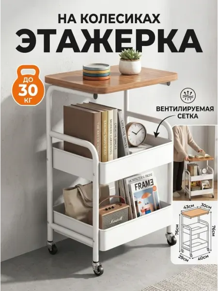 Кухонный органайзер на колесиках этажерка белая Homemart