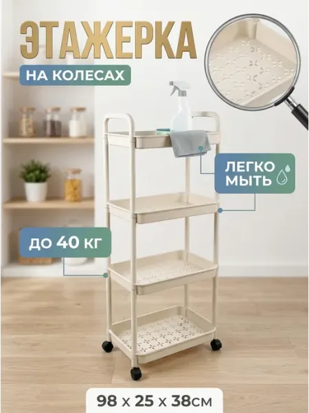 Стеллаж органайзер кухонный этажерка пластик колеса Стеллажи для дома