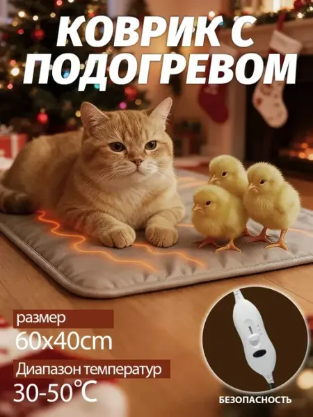 Коврик с подогревом для животных электрогрелка 40*60 см Kvibe