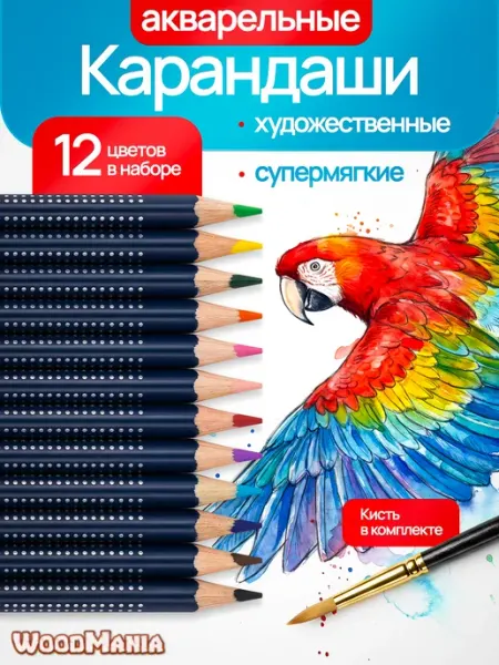 Карандаши цветные акварельные художественные, 12 цветов