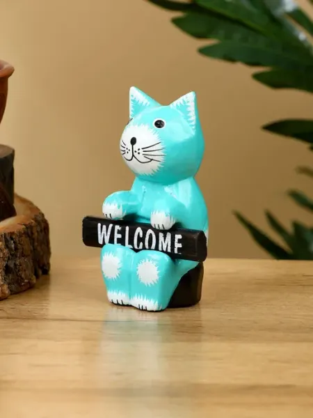 Сувенирная фигурка Кот WELCOME, бирюзовая, 8х4х10 см Нет бренда