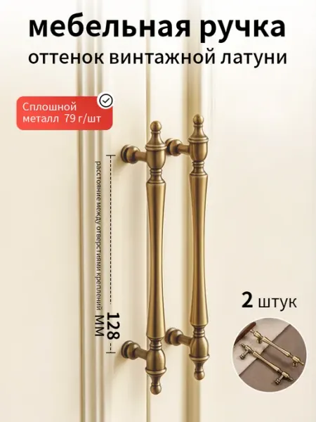 Ручки мебели для шкафов и кухонного гарнитура, 128 мм, 2 шт