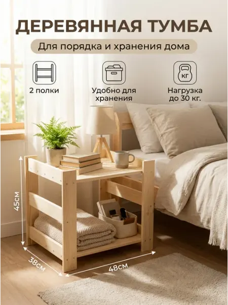 GREENKA HOME Стеллаж тумба с полками деревянный этажерка