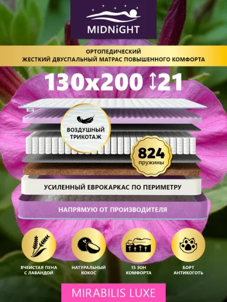 Матрас 130х200 на кровать пружинный ортопедический MIDNIGHT