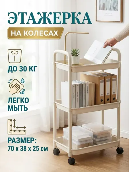 Стеллаж напольный кухонный этажерка пластик 3 яруса Стеллажи для дома