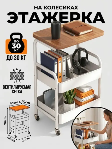 Органайзер передвижной на колесиках стеллаж белая Homemart
