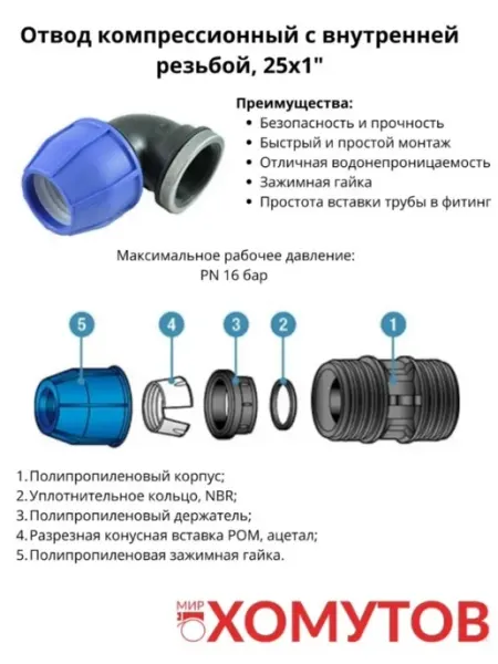 Отвод компрессионный с внутренней резьбой NORMA 25х1 МИР ХОМУТОВ