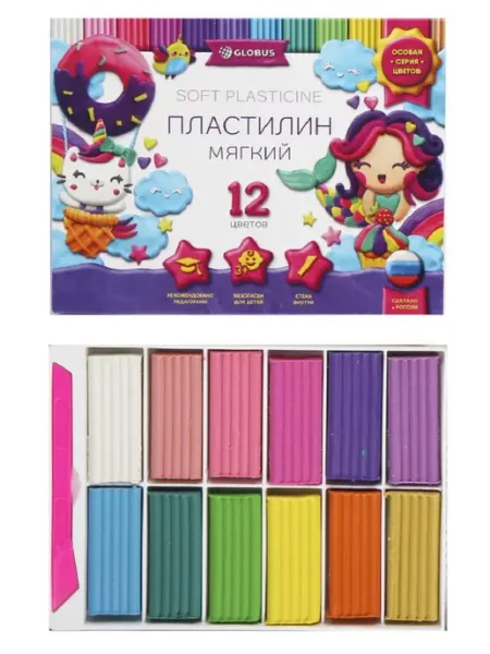 Пластилин для девочек, 12 цветов ГЛОБУС