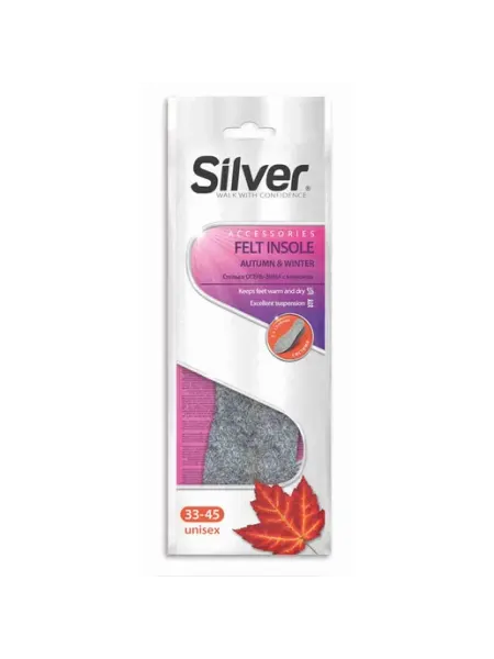 Стельки Осень-зима, с войлоком, 1 пара silver