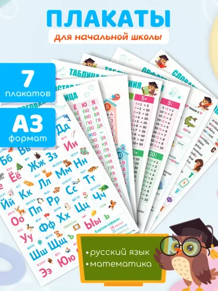 Плакаты для начальной школы с таблицей умножения, набор 7 шт Darsi Tale