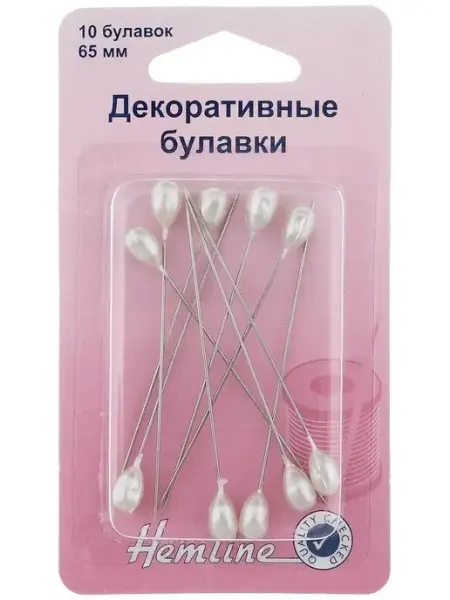Булавки декоративные с жемчужными головками, 70 мм, 10 шт HEMLINE