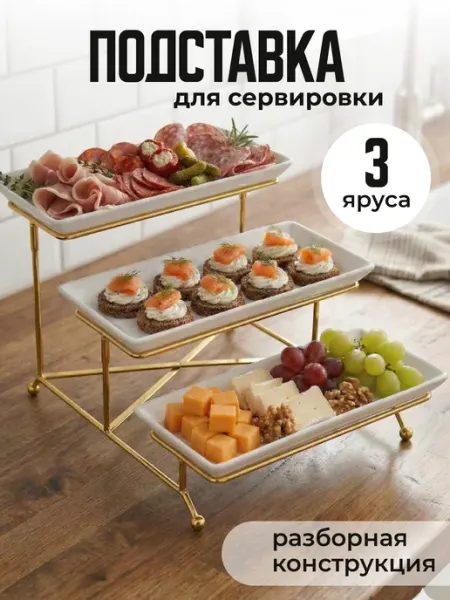 Подставка этажерка для закусок трехъярусная Shiny Kitchen
