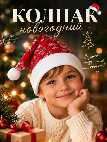 Колпак Деда Мороза новогодний,шапка для праздника