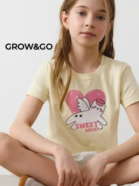 Grow&Go Футболка топ летняя детская укороченная с принтом