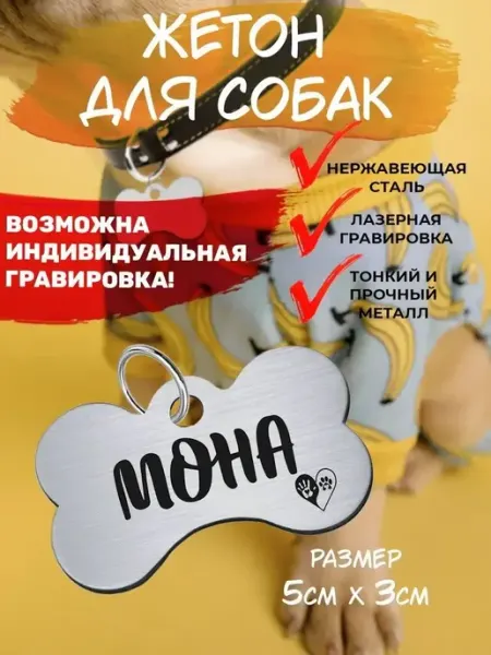 Брелок с гравировкой для собак, кличка Мона EU