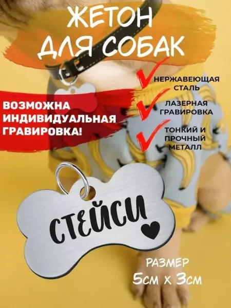 Брелок с гравировкой для собак, кличка Стейси EU