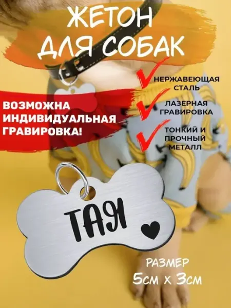 Брелок с гравировкой для собак, кличка Тая EU