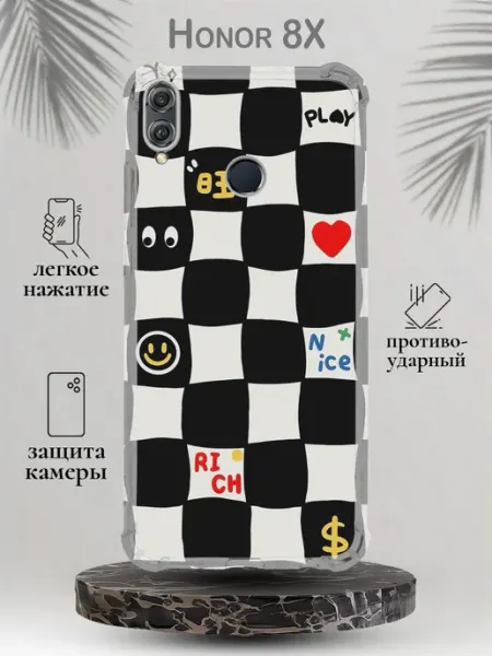 Чехол на Honor 8x шахматка стикеры y2k SteepCase