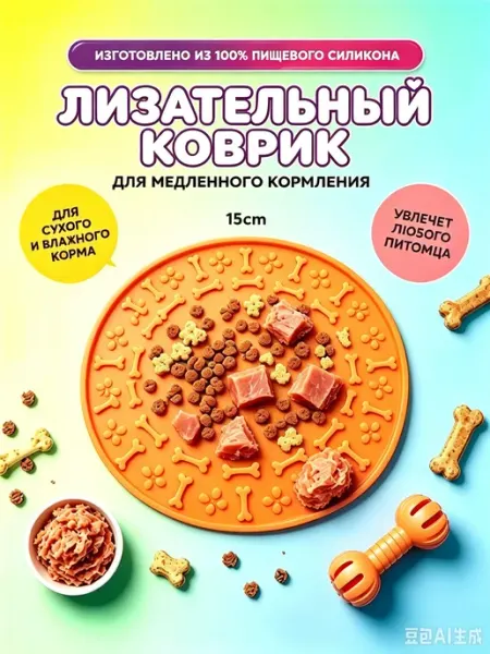 Силиконовый лизательный коврик для собак и кошек 15х15 см