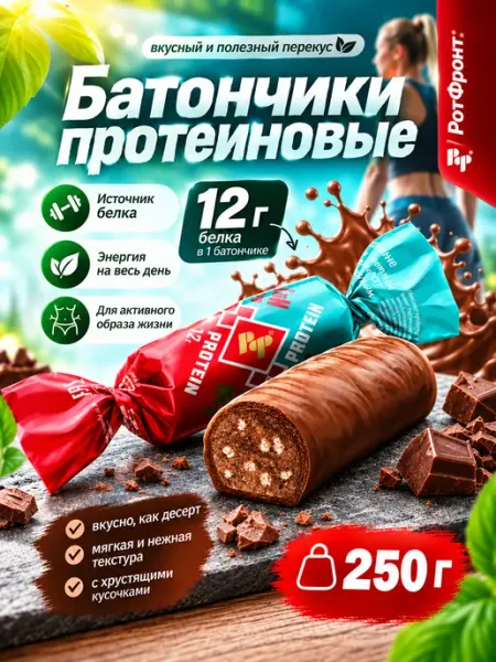 Конфеты "батончики протеиновые" со вкусом чизкейка 250г РОТ ФРОНТ