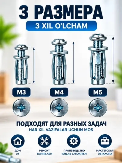 Анкерные болты набор М3-М4-М5 пластиковый бокс наборы 30/40шт - Анкерные болты