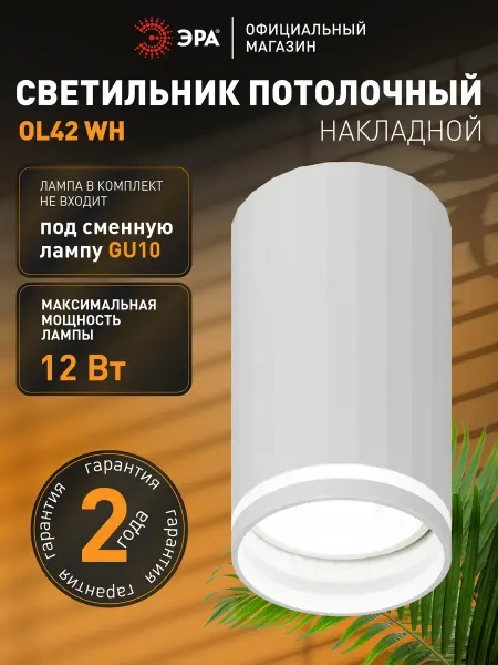ЭРА Светильник спот потолочный накладной OL42 WH MR16 GU10 IP20
