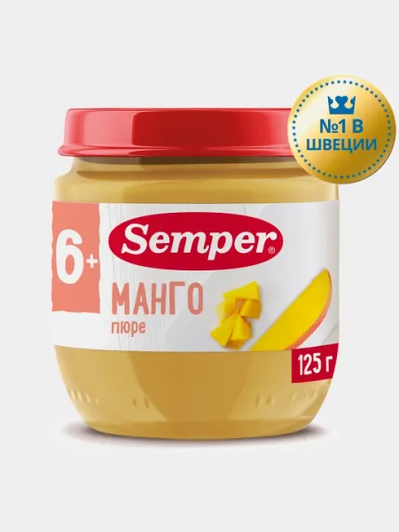 Semper пюре, фруктовое манго, без сахара, с 6 месяцев детское, 125 г - Детское пюре