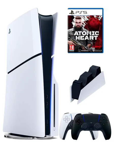 PS5 (ПС5) Игровая приставка Sony PlayStation 5 Slim disc+2-й геймпад (черный) +зарядное+Atomic Heart