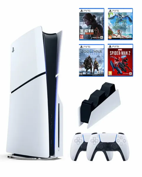 PS5 (ПС5) Приставка Sony Playstation 5 slim 1 Tb+2-ой геймпад(белый)+зарядное+Gog of War+ЧП2+HWF+TLOU2