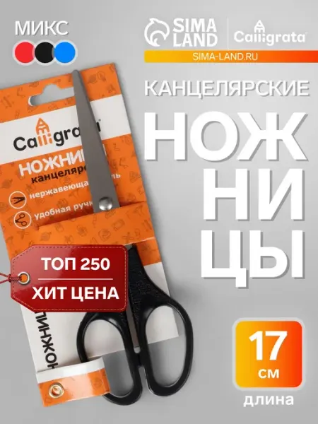 Ножницы канцелярские 17 см, пластиковые ручки, в блистере Market_Канцелярия
