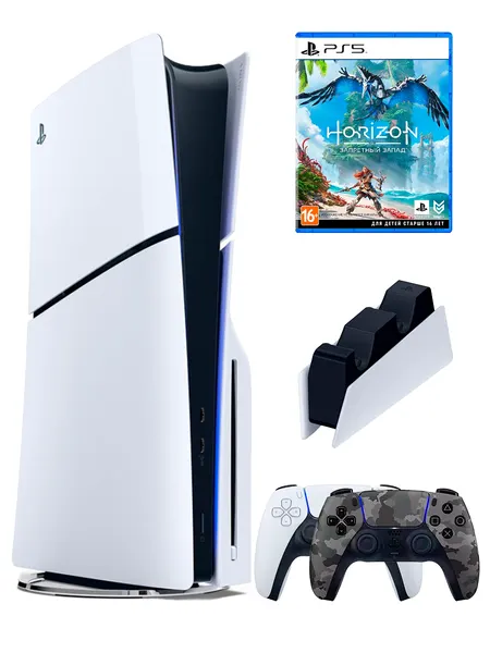 PS5 (ПС5) Игровая приставка Sony PlayStation 5 Slim disc + 2-й геймпад(камуфляж) + зарядное + игра Horizon