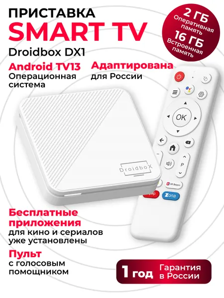 Смарт ТВ приставка Droidbox DX1 2/16 Медиаплеер на андроид для телевизора, настроена из коробки.