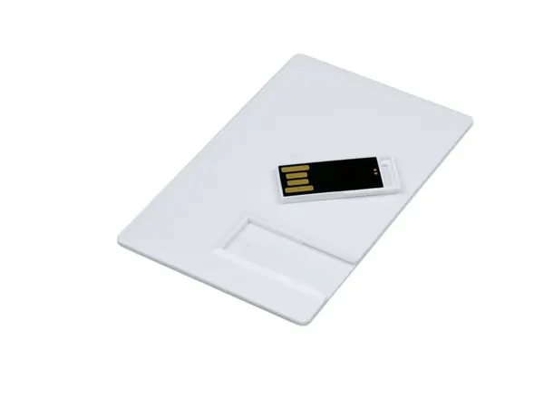 Выдвижная флешка пластиковая карта для нанесения логотипа (64 Гб / GB USB 2.0 Белый card3 Недорогая для печати фотографии и логотипа)