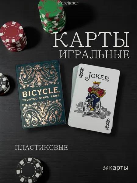 Карты игральные 1885 пластиковые 54 шт, для покера, карточных игр и досуга