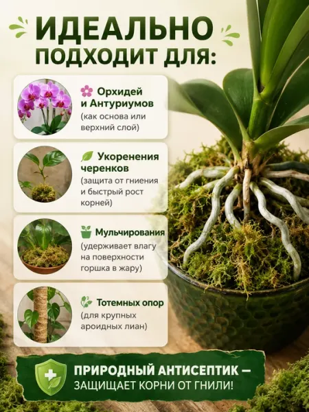 Мох сфагнум сухой GULLA, субстрат для комнатных растений, цветов и укоренения черенков