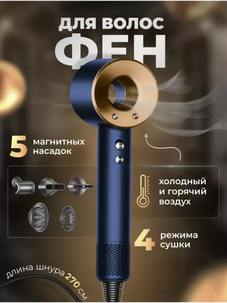 Gutovv Фен для волос профессиональный с насадками для укладки