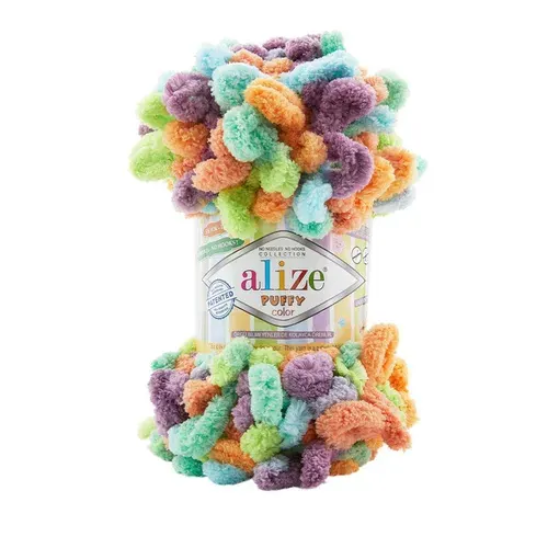 Пряжа ALIZE Puffy color, АЛИЗЕ Пуффи колор, мультиколор (4530), 5 мотков, 9 м/100 г, 100% микрополиэстер
