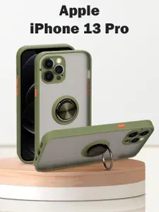 Чехол для айфон 13 про / iphone 13 pro, зеленый хаки, с кольцом, магнитный, подставка, защита камеры