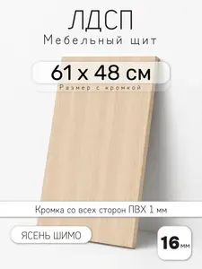 Мебельный щит из ЛДСП 16 мм, ясень шимо, 61 х 48 см, с кромкой, полка для шкафа и стеллажа