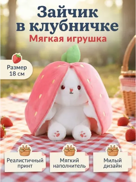Мягкая игрушка заяц клубничка 18 см дочке TAIS