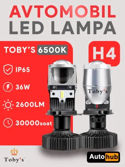 Автомобильные LED лампы H4 TOBYS, дальний и ближний свет, передние и противотуманные фары
