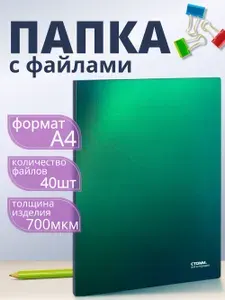 Папка с файлами СТАММ "Хамелеон" А4, 21мм, 700мкм, пластик, зеленый хамелеон