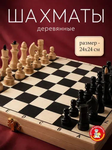 Игра настольная шахматы деревянные малые с доской 24*24 см Десятое королевство